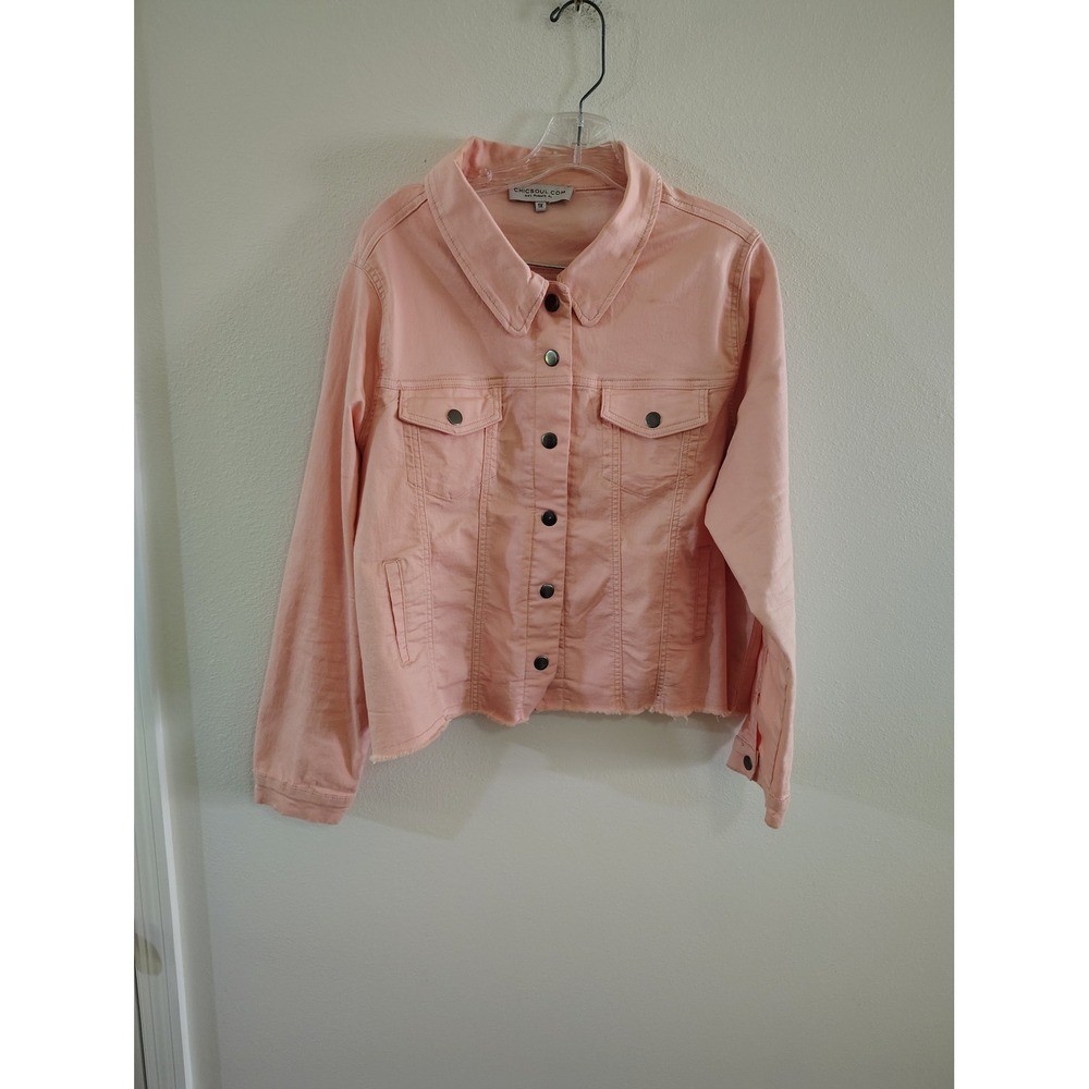 Chic Soul Peach Pink Denim Jacket Raw Hem Plus Size 1X Button Front Casual Coat